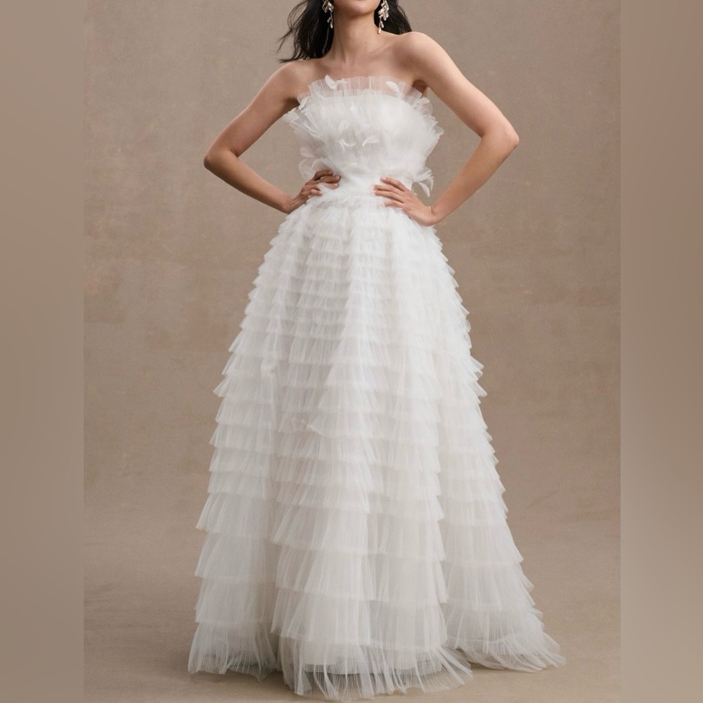 Mac Duggal Ivory Strapless Layered Maxi Dress